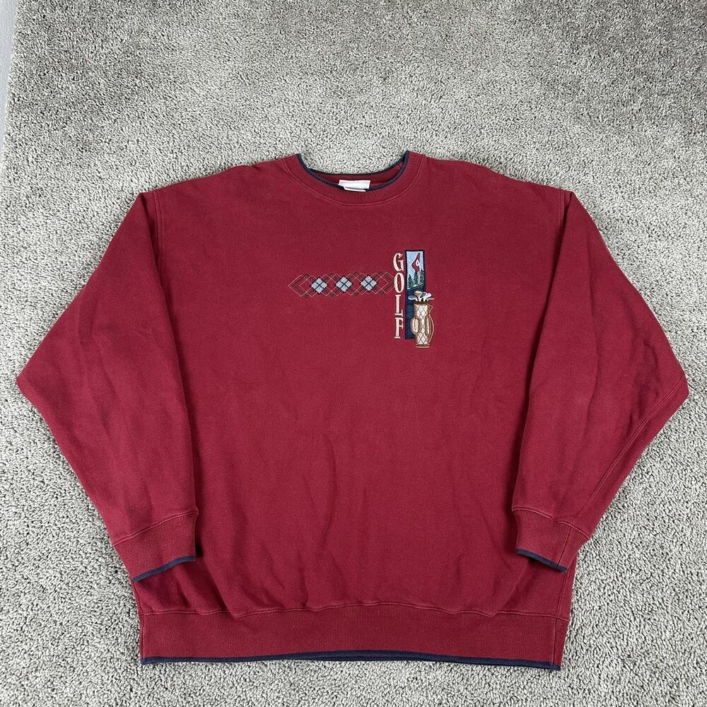 MC Sport Sweatshirt Mens 2XL Red Golf Embroidered Graphic Crewneck Pullover